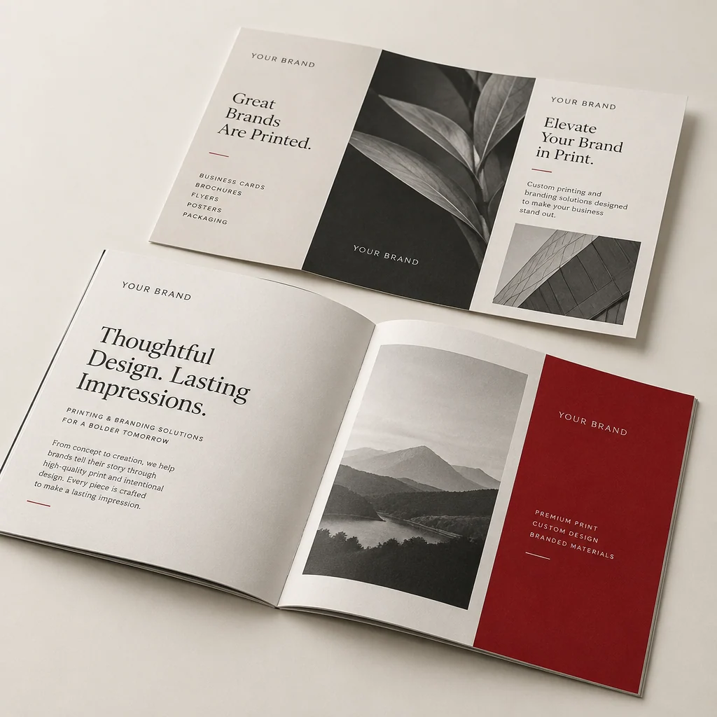 Illustrative brochures & pamphlets with fictional branding
