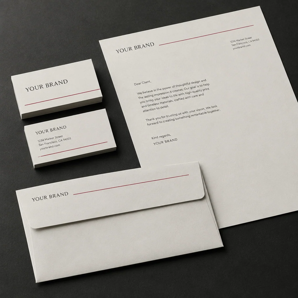 Illustrative business cards & stationery with fictional branding
