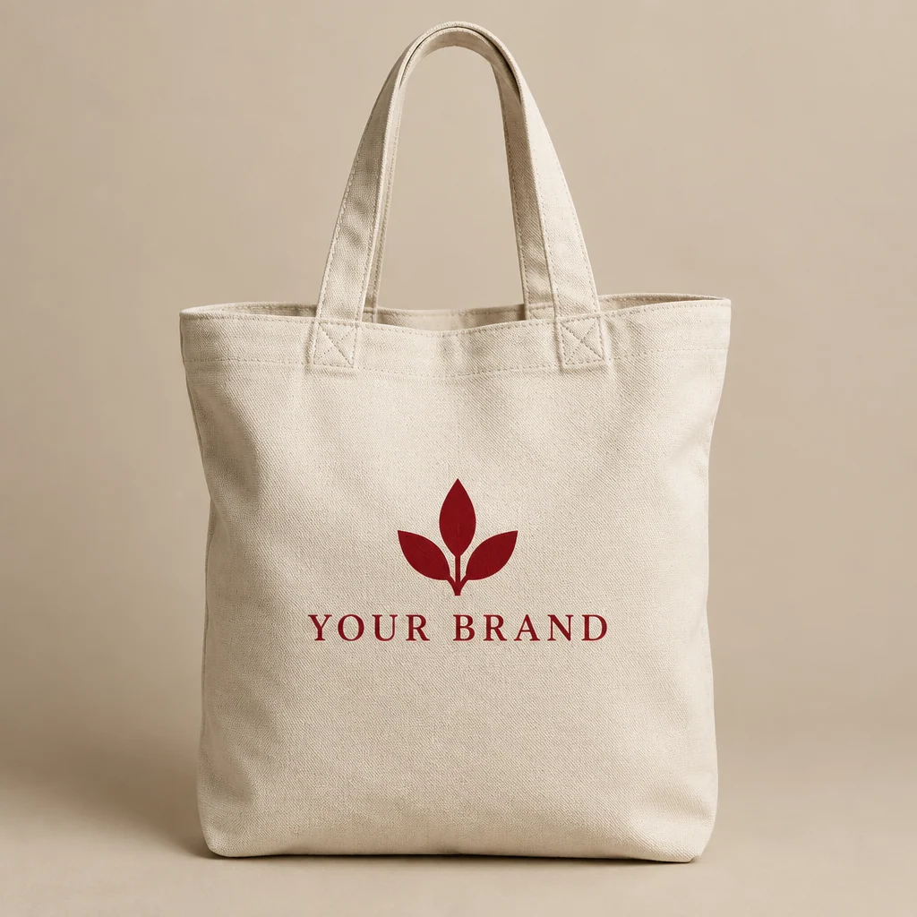 Illustrative fabric bags & totes with fictional branding